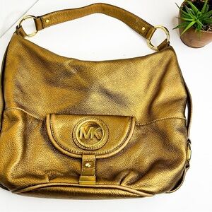 Michael Kors Metallic Gold Bronze Leather Hobo Bag | Dustbag Included